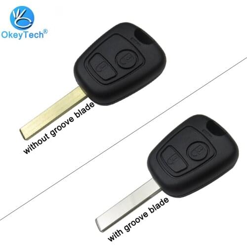 OkeyTech For Peugeot 107 207 307 407 Key Shell 2 Button Groove/No Groove Blade Uncut Blank Replacement Auto Remote Car Key Fob