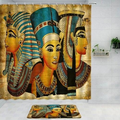 Retro Ancient Egypt Ethnic Style Shower Curtain Egyptian Pharaoh Exotic Customs Bathroom Decor Curtains Waterproof Bath Screen