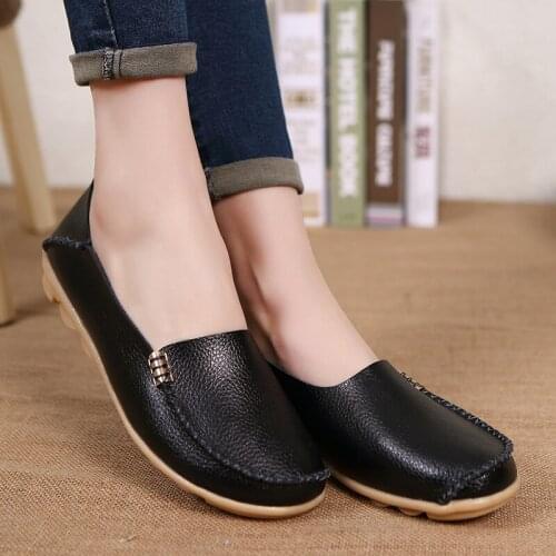 Women Leather Loafers Casual Light Flats Ladies Shoes Walking Loafers Shoes Woman Comfortable Female Shoes Flat Ladies Plus Size