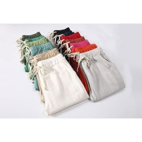 Women Harem Pants Plus Size Capri Womens Summer Cotton Linen Pants for Women Trousers Loose Casual Solid Color