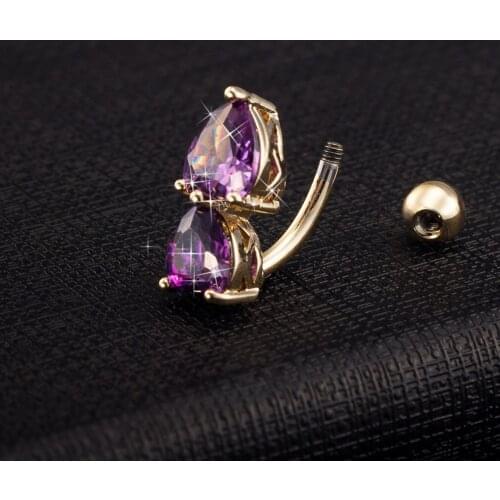 2019 Trendy Simple Double Crystal Zircon Heart Shape Belly Button Rings for Women Gift Fashion Heart Pendant Navel Ring