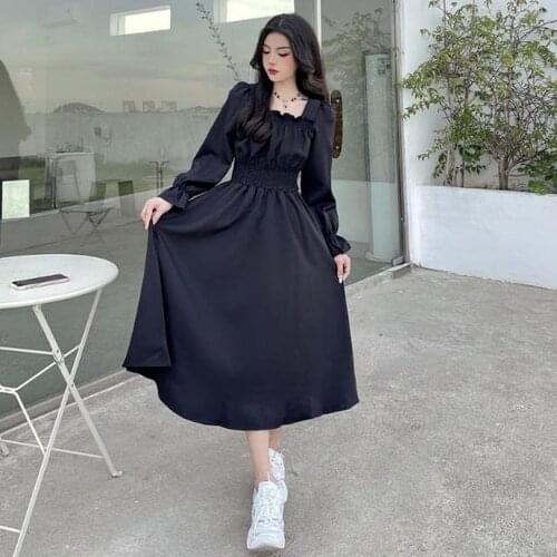Harajuku Black Gothic Lolita Dress Women Japan Emo Gothic Clothes Korean Fashion Goth Punk Midi Dress Autumn Party Dresses Y2k