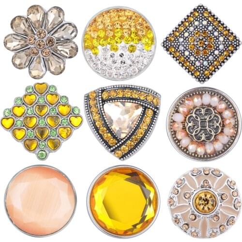 10pcs Yellow series Snaps Mix Pack 18mm Ginger Snaps button Charms for Snap necklace&bracelet Jewelry VN-1983