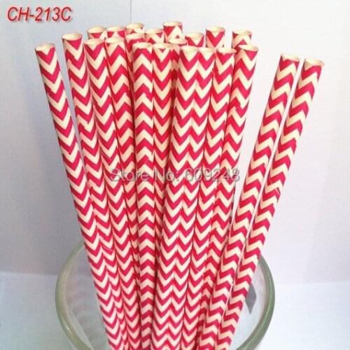 100pcs Mixed Colors Deep Pink Chevron Printed Paper Straws, Cheap Vintage Biodegradable Decorative Party Paper Drinking Straws