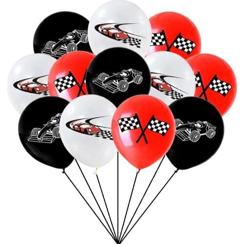 12pcs Race Car Balloons Checkered Flag Latex Balloons for Racing Car Dirt Bike Motocross Themed Party Decorations Supplies
