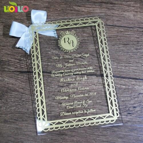 30pcs custom printed acrylic wedding,birthday invitation card,gold or silver printing on clear acrylic card