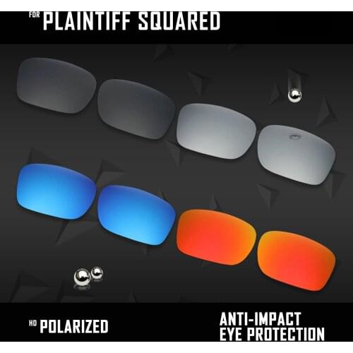 OOWLIT 4 Pairs Polarized Sunglasses Replacement Lenses for Oakley Plaintiff Squared OO4063-Black & Silver & Ice Blue & Fire Red