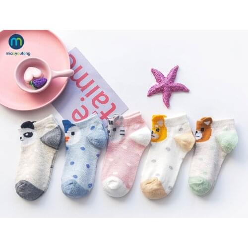 5 Pair/Lot New Soft Cotton Mesh Socks For Girls Boys Cute Animal Childrens Thin Sock Baby Newborn Short Socks Kids Miaoyoutong