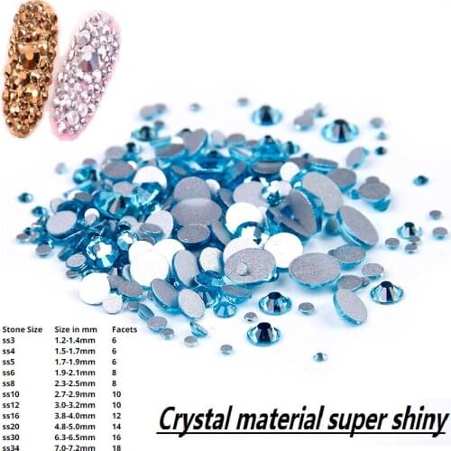 Aquamarine SS3-SS34 Non Hotfix Glue On Strass Rhinestones Round Silver Flatback Glass Diamonds Applique For Fabric Garment DIY