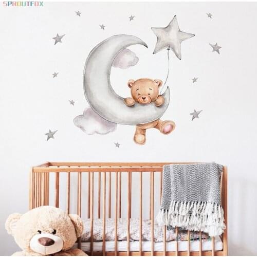 Moon Cloud Big Wall Stickers For Kids Rooms Boys Stars Large Wall Stickers For Kids Rooms Bear Bedroom Decoration