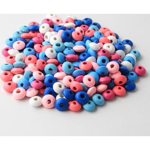 100Pcs/lot Flat Styles Wooden Beads 8Color Loose Spacer Beads For Jewelry Makeing Charms 12x6mm DIY Baby Bracelet Necklace