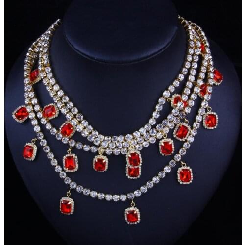 Stonefans Crystal Big Red Pendant Gold Link Chain Necklace for Women HipHop Rhinestone Multi Layer Choker Necklaces Jewelry Gift