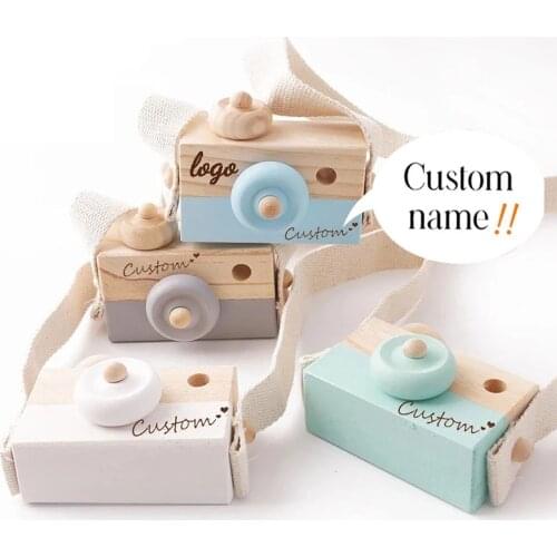 1pcs Custom Made Wooden Baby Toys Fashion Camera Pendant Montessori Toys Custom Name For Children Wooden DIY Presents Baby Block
