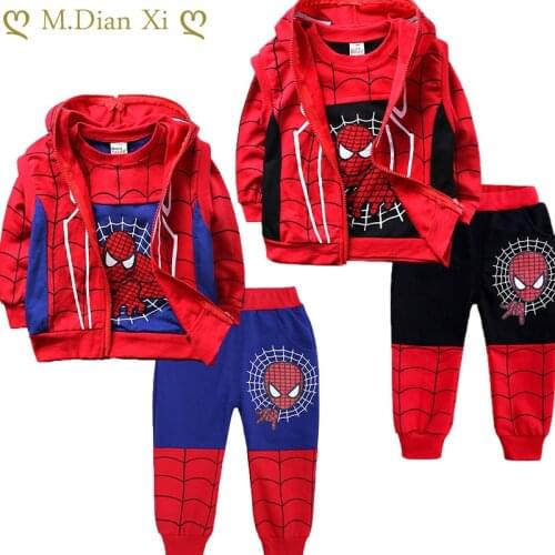 Kid Boys Clothes Cartoon Spiderman Sleeveless Hooded Coat+T Shirt+Pant 3pcs/set Infant Children Outfits Toddler Tracksuit 1-7Y