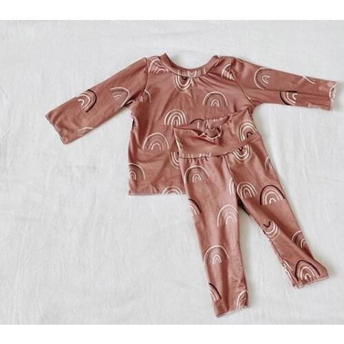 Baby Unisex Top High-Waist Pants Round Collar Long Sleeves Rainbow Patchwork Top Sports Sleeping Trousers Kid Girl Clothes