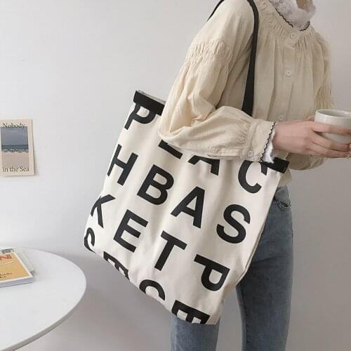 Women Canvas Shopping Bag Grocery Shoulder Bags Cotton Cloth Big Tote Eco Handbag Reusable Shopper Letter Foldable Crossbody Bag