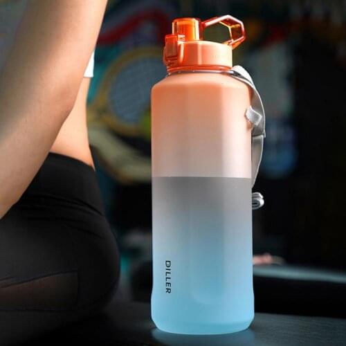 1050ML/2000ML Water Bottle Leak-proof One-piece Design with Handle Straw Motivational Water Jug with Measuring Scale for Fitness