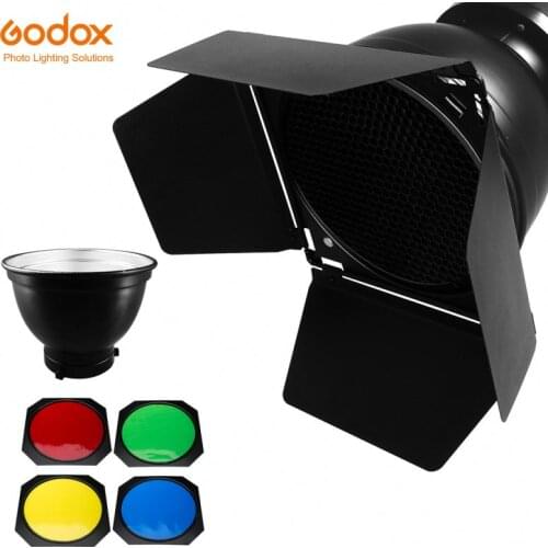 Godox BD-04 Barn Door Honeycomb Grid 4 color Filter + Bowens Mount Standard Reflector for Studio Flash