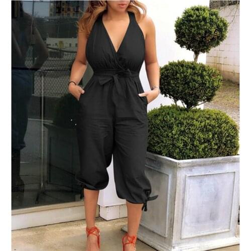 J6066 Summer European and American womens casual jumpsuits, fashion sexy backless V-neck straps jumpsuit