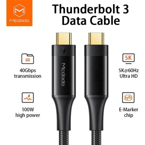 Mcdodo Thunderbolt 3 100W USB Type c to Type c 4K/5K@60Hz 40Gbps Data cable USB C PD 5A Fast Charging For Macbook Projector HDTV