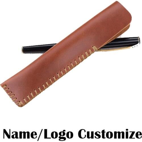 Paperboat Free Name Logo Custom Leather Pen Bag Fountain Ballpoint Holder Pencil Pouch Case Office School Supplies Kids Gift