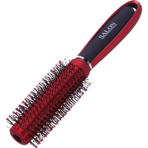 Red Black Plastic Anti-Slip Round Hair Brush Wave Hair Comb 9 inchLong
