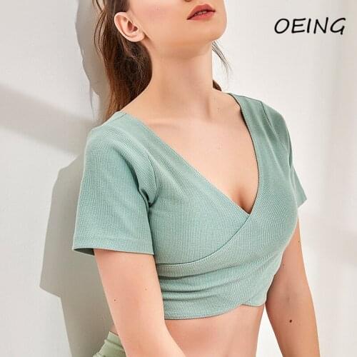 Fitness Long Sleeve V Neck Crop Top Workout Gym Shirts Women Stretch Sport Dry Fit Activewear Tops