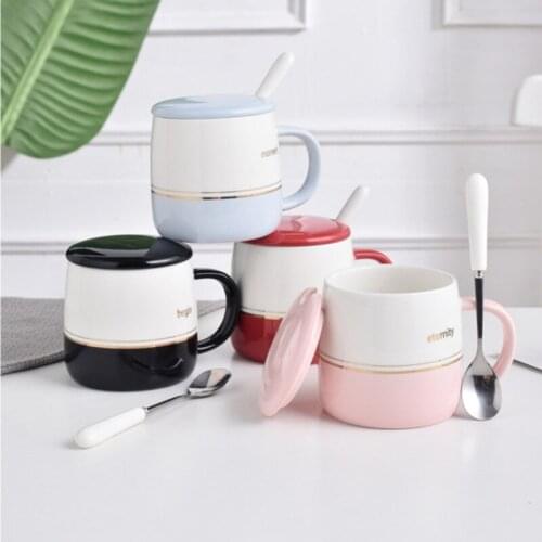 400ml Creative Ceramics Mug With Lid And Spoon Coffee Milk Tea Mugs Fashion Style Cup Office Drinkware Couple Cup Gift