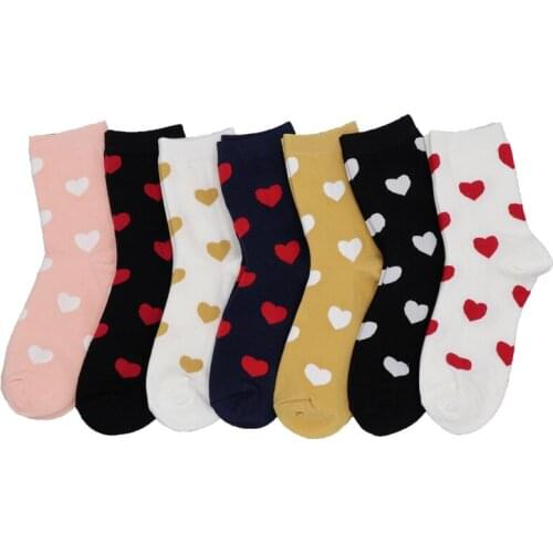 Cute Women Socks Love With Heart Cotton Harajuku Vintage Female Dots Heart Socks Calzini Primavera Socks Woman