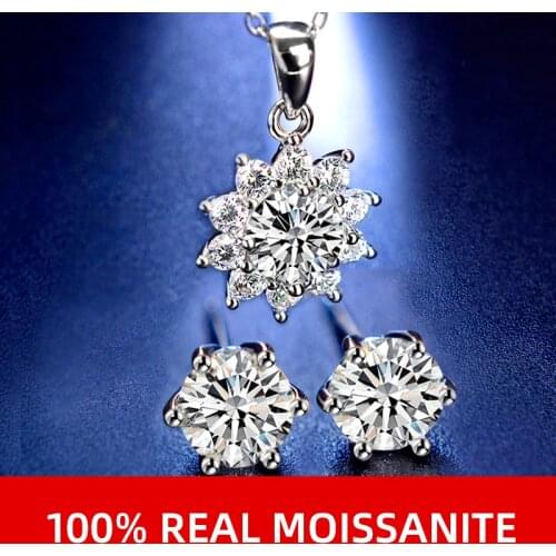 NYMPH Moissanite Diamond Set Earring Pendant Necklace 1.0ct D/IJ Color 925 Sterling Silver Fine Jewelry Party Gift
