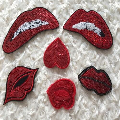 Embroidered Patches Lips Iron-on Sequined Decorative Accessories Make Dress DIY Handwork Quilting for Patchwork