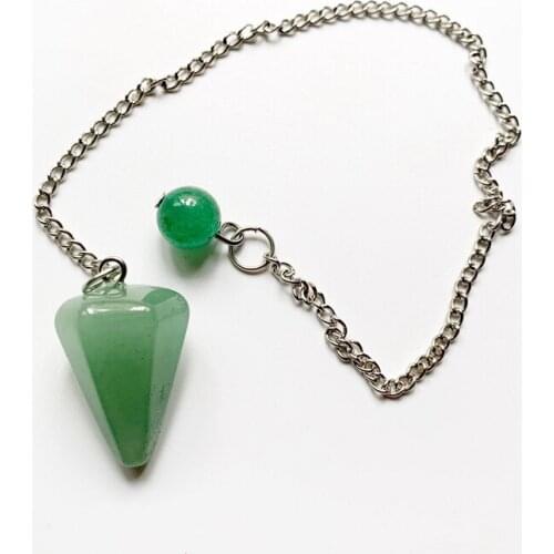 Natural Green Aventurine Stone Point Pendant Long Chain Pendulum Drowsing Crystal Faceted Point Wholesale Handmade 1pc