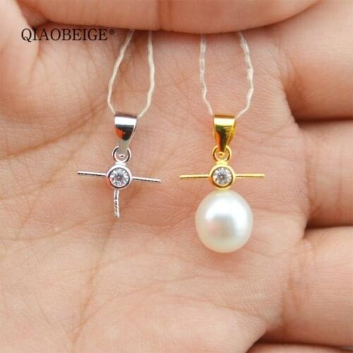 QIAOBEIGE 1pc Cute Mouse Pendant Setting to put on pearls handmade jewelry 925 silver 3 pearls mountings necklace accessory