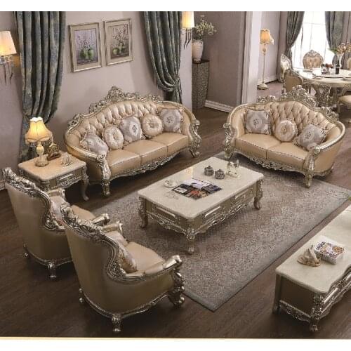 European Style Sectional Sofa 7-Seater Couch Classical Living Room Wooden Carved Furniture