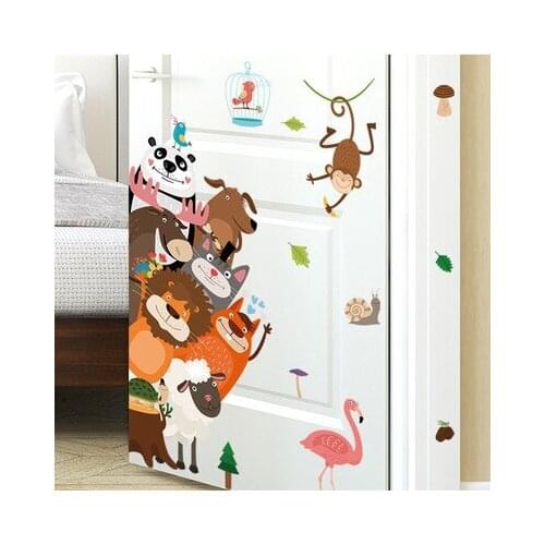 Nordic Art Cartoon Wall Stickers Animal Kids Wall Decal Wallpaper For Baby Room Nursery Self adhesive Vinyl Stickers Wall Mural