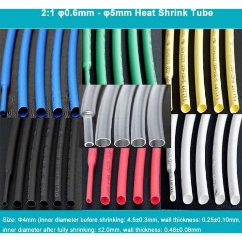 10Meters 2:1 φ0.6mm - φ5mm Heat Shrink Tube Environmental Protection Insulation Sleeving Multiple Color
