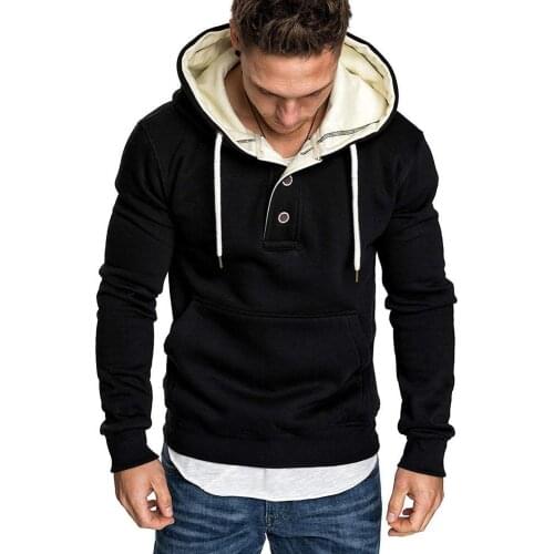 Winter Men Solid Color Long Sleeve Buttons Drawstring Warm Fleece Hoodie Coat Buttons Drawstring Warm Fleece Hoodie Coat