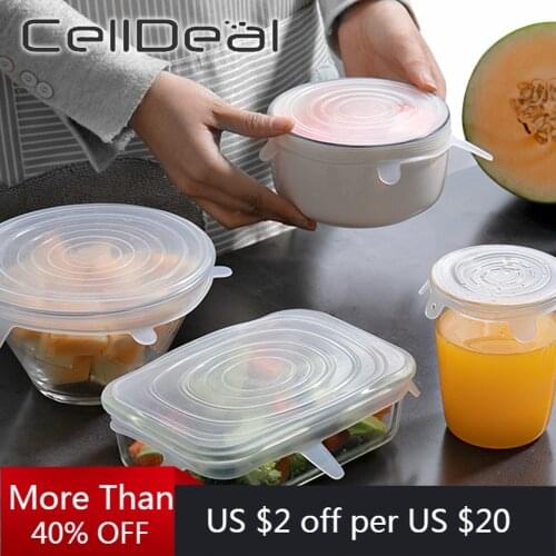 6 Pcs/Set Universal Fresh-keeping Cover Silicone Stretch Food Lids leak-proof Pot Lids Strong adsorption Cookware Bowl Storage