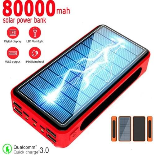 80000mAh Solar Power Bank Wireless Fast Charging with SOS LED Light Portable Charging External Battery for IPhone Samsung Xiaomi