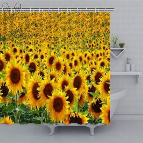 Yellow Country View Bathroom Curtain Sunflower Printed Shower Curtain Polyester Fabric Bathtub Curtain Bathroom Shower Sets