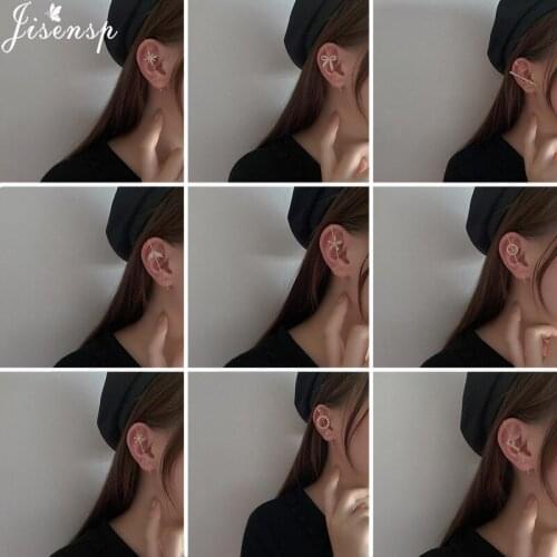 Korean Fashion Design Ear-jackets Women Elegant Crystal Snowflake Butterfly Long Stud Cuff Earrings Ear Clip Piercing Jewelry