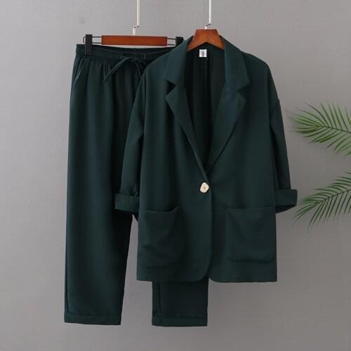 2021 2 piece set Women suit Single Button Blazer and Ninth pants Elegant High Fashion Chic Lady Woman blazer Outfits Pants Suits