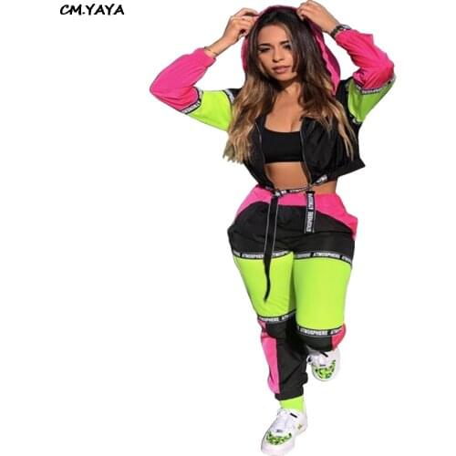 2019 sporting safari style hooded women tracksuit letter striped patchwork jackets long pants suit two piece set outfit 3 color