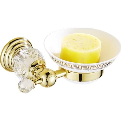Bathroom Gold Soap Dish Holder Luxury Europe Soap Holder Antique Crystal Brass Ceramic Plate Bathroom Accessories Products