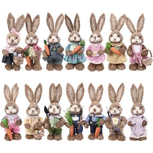 14" Artificial Straw Bunny Standing Rabbit with Carrot Home Garden Decoration Easter Theme Party Supplies Retailsale
