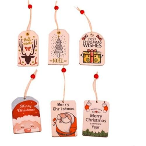 2PCS Creative Christmas Painted Wooden Pendant DIY Craft Xmas Tree Hanging Ornament Party Decoration Kids Gift Home Accessories