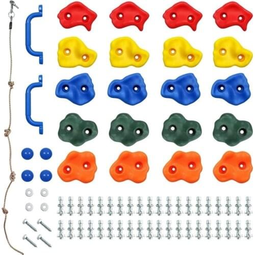 20pcs DIY Monkey Rock Climbing Holds for Kids with 8ft Knotted Climbing Rope-Kids Rock Climbing Holds Rock Wall Climbing Kit