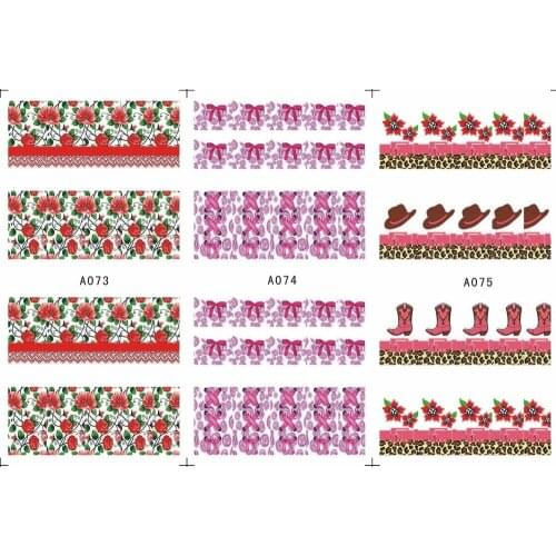 3 SHEETS / LOT Nail Art Water Transfers Stickers Nail Decals Stickers COW BOY CAP BOOTS BOW TIE FLOWER ROSE A073-075