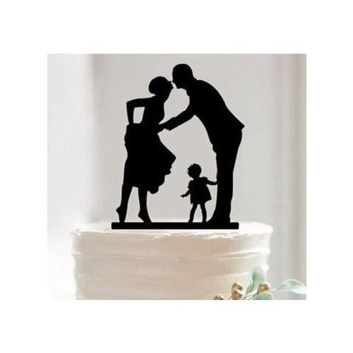 300pcs Free Shipping Groom And Bride with baby Cake Decoration Wedding Acrylic Cake Topper