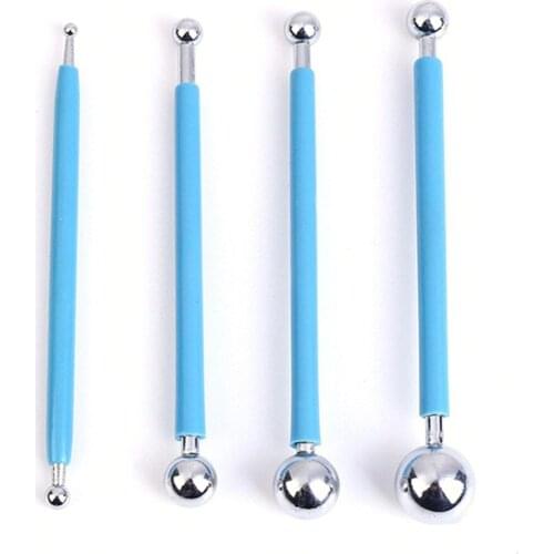 4 Pcs Art Dotting Tools Painting Kit for Clay Pottery Ceramics Doll Fondant Modeling Paper Flowers Embossing Pattern e20